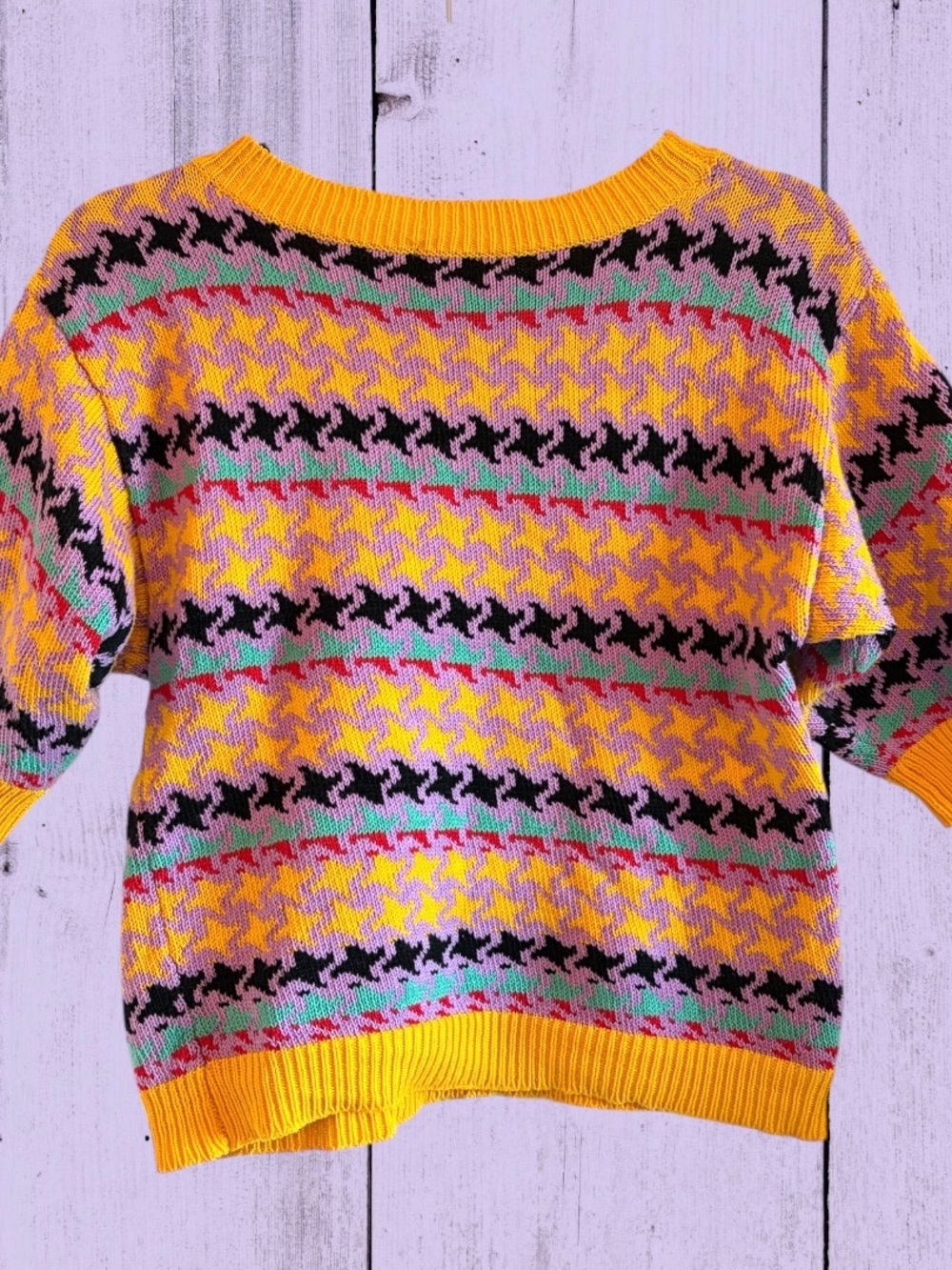 Parisian Works Yellow Multi-Color Houndstooth Kids Sweater - Picture 3 of 7